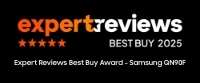 Expertreviews BEST BUY 2025 logo. Expert Reviews Best Buy Award - Samsung QN90F.