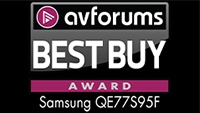 avforums BEST BUY AWARD logo featuring Samsung QE77S95F